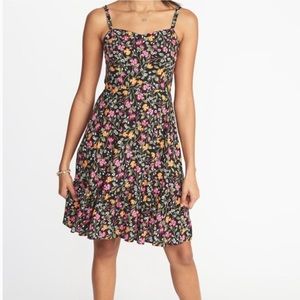 Old Navy Black Floral Fit and Flare ruffle hem dress size S Small